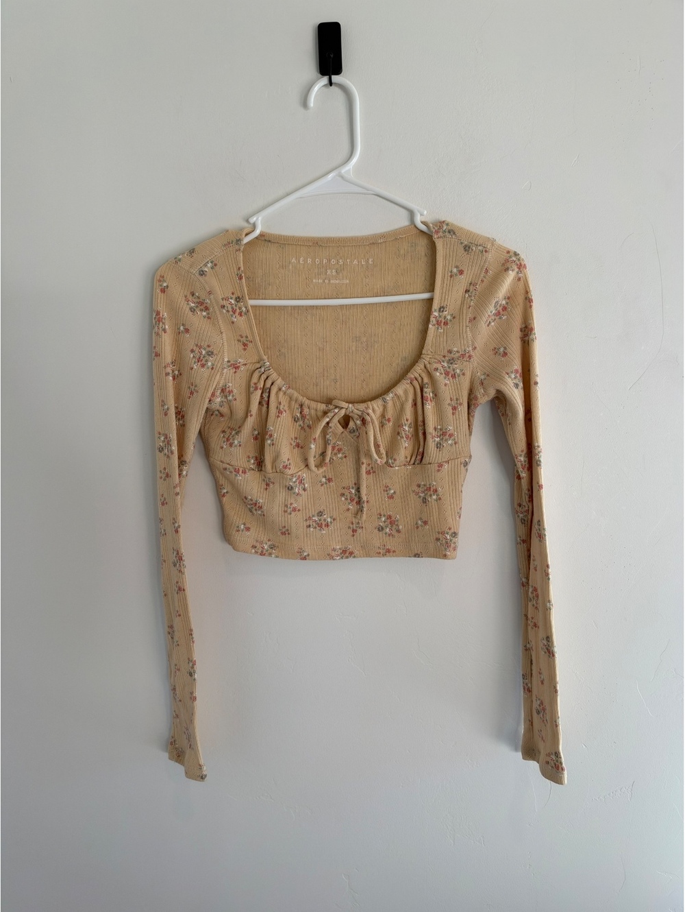 Aeropostale Floral Pointelle Long Sleeve Crop Top XS